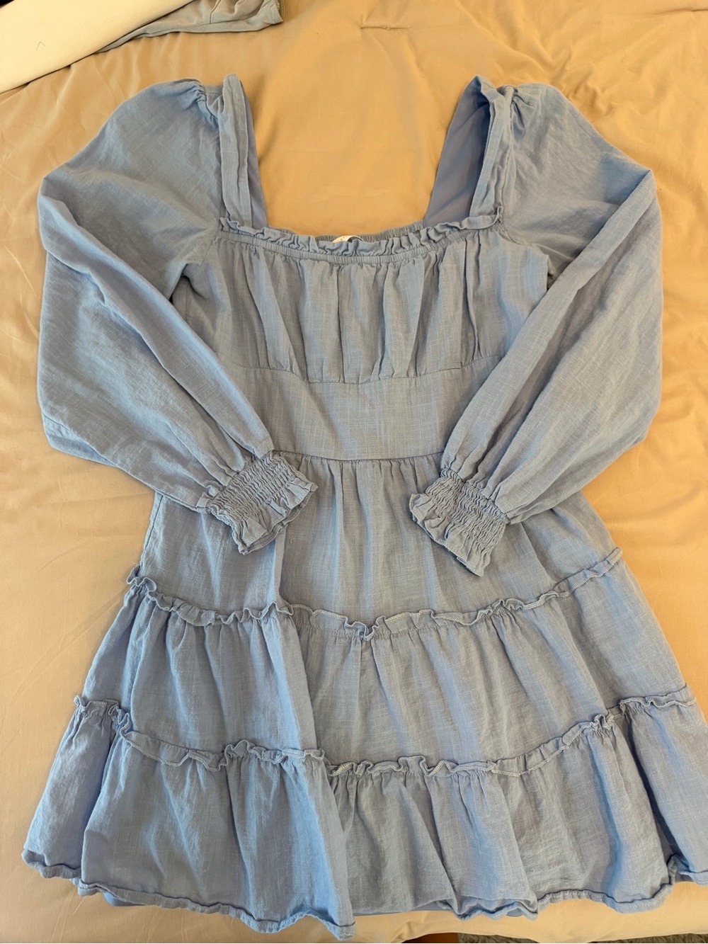 Altar’d State Light Blue Long-Sleeve Tiered Dress